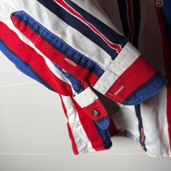 Panhandle Slim Long Sleeve Button Down Red White Blue Stripe, Sz 17 1/2x35 - Picture 4 of 5